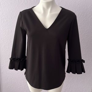 ANN TAYLOR FACTORY BLACK BLOUSE W/BELL SLEEVES